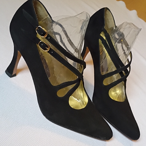Sesto Meucci Ole  Black Suade Strappy Heels - Picture 1 of 8